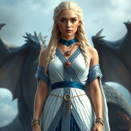 A detailed and realistic portrayal of Daenerys Targaryen from Game of Thrones, with a focus on her iconic beauty and regal presence