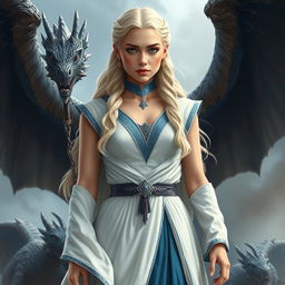 A detailed and realistic portrayal of Daenerys Targaryen from Game of Thrones, with a focus on her iconic beauty and regal presence