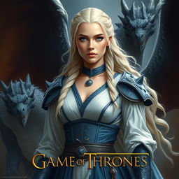 A detailed and realistic portrayal of Daenerys Targaryen from Game of Thrones, with a focus on her iconic beauty and regal presence