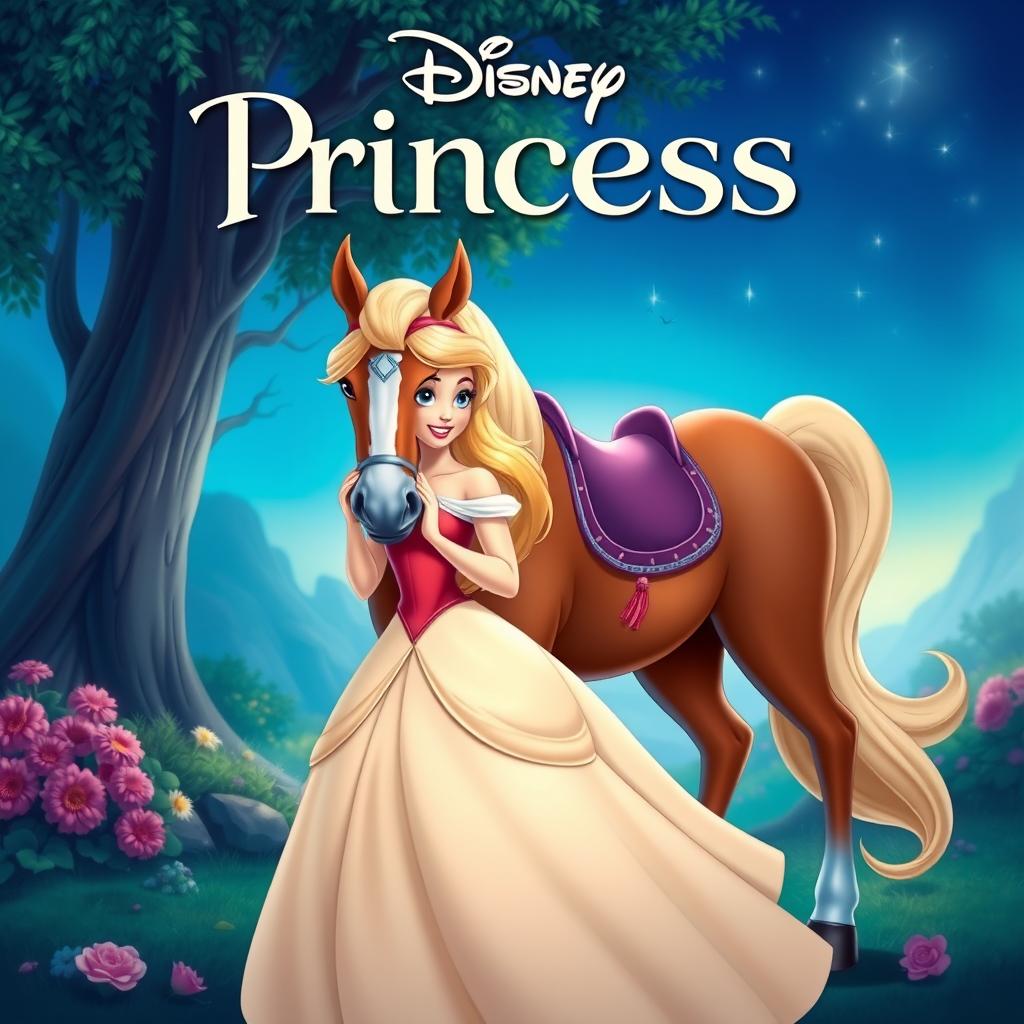 Create a Disney princess movie poster featuring a beautiful princess and her loyal horse