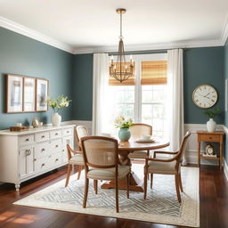 A redesigned dining room using the same furniture but with modified colors