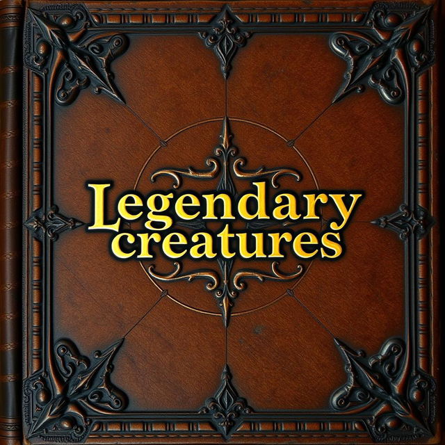 An old leather brown book cover with a gold shining 'Legendary creatures' sentence in the middle