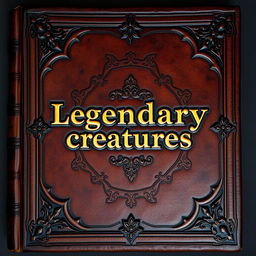 An old leather brown book cover with a gold shining 'Legendary creatures' sentence in the middle