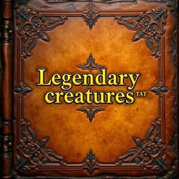 An old leather brown book cover with a gold shining 'Legendary creatures' sentence in the middle