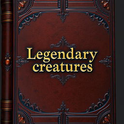 An old A4-sized leather brown book cover with a gold shining 'Legendary creatures' sentence in the middle