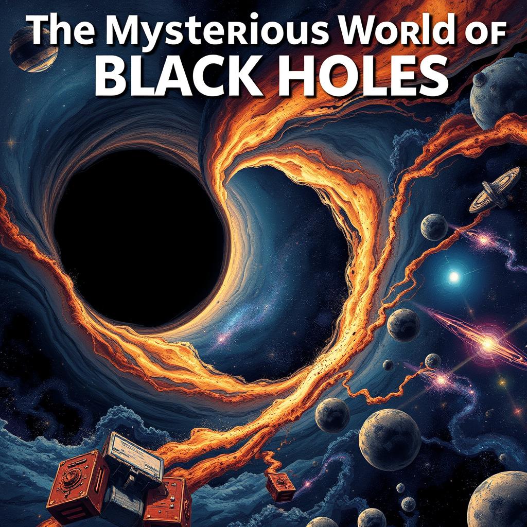 A detailed and visually captivating illustration for a science article titled 'The Mysterious World of Black Holes'