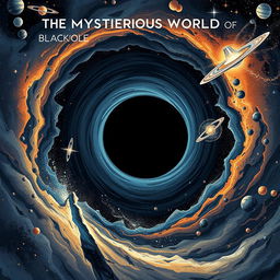 A detailed and visually captivating illustration for a science article titled 'The Mysterious World of Black Holes'