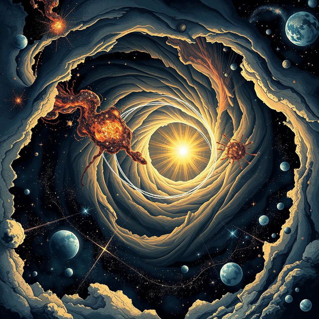 A detailed and visually captivating illustration for a science article titled 'The Mysterious World of Black Holes'