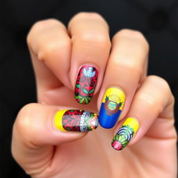 Create a vibrant nail art design inspired by the cultures of Chile and Ecuador