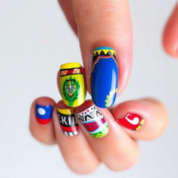 Create a vibrant nail art design inspired by the cultures of Chile and Ecuador