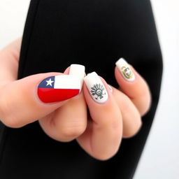 Create an elegant minimalist nail art design inspired by the cultures of Chile and Ecuador