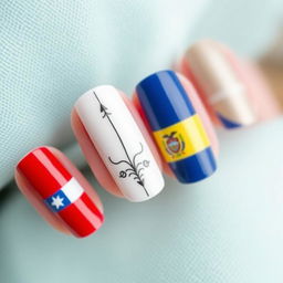 Create an elegant minimalist nail art design inspired by the cultures of Chile and Ecuador