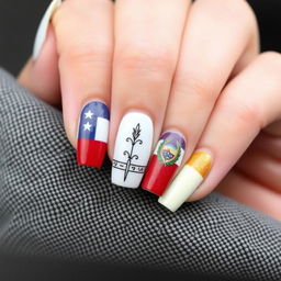 Create an elegant minimalist nail art design inspired by the cultures of Chile and Ecuador