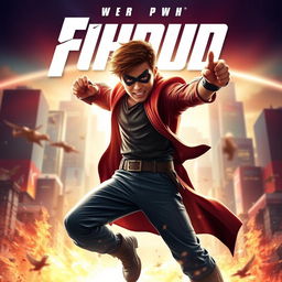 A dynamic and exciting movie poster featuring a heroic character in an action-packed scene