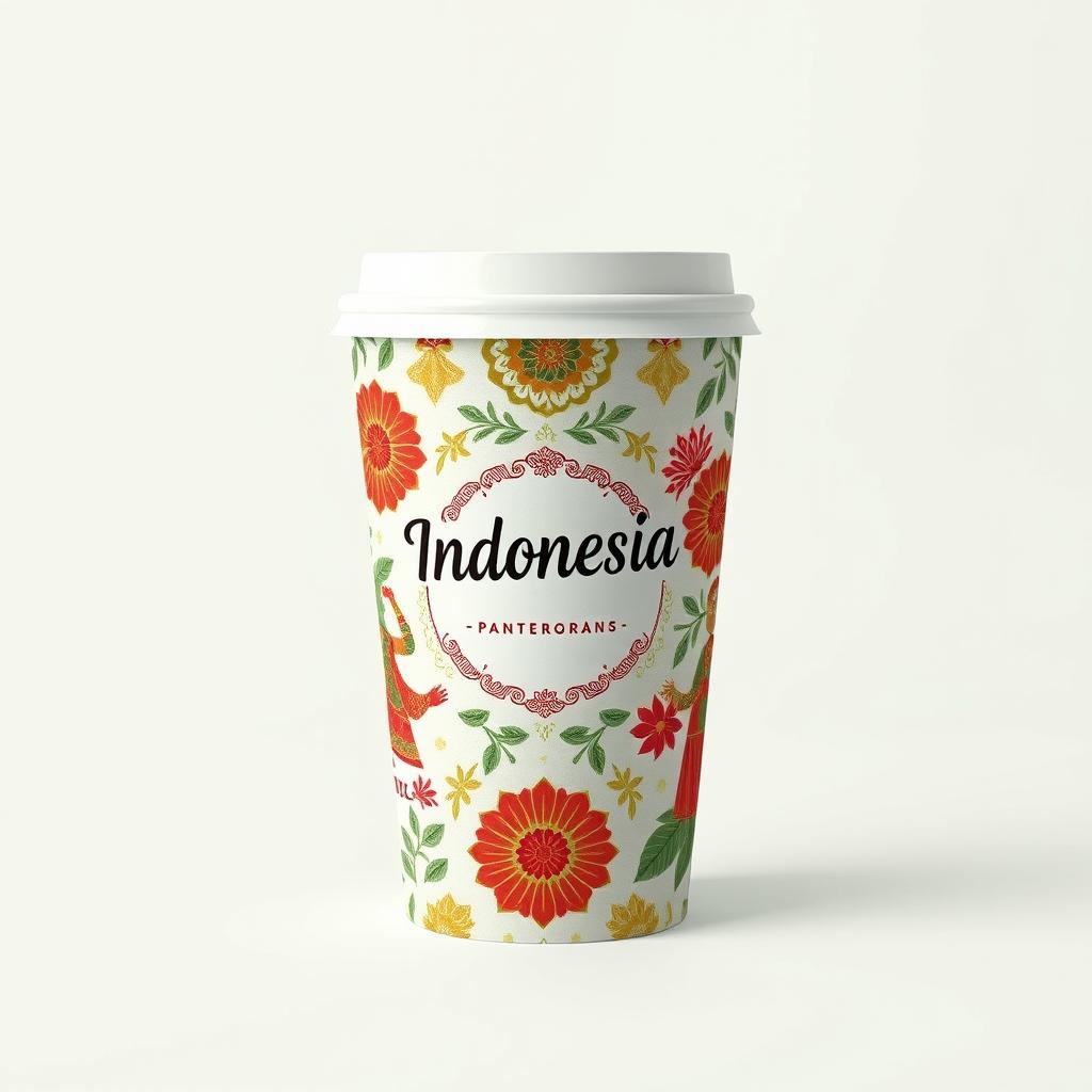 Create a packaging design for a cup with an Indonesia theme