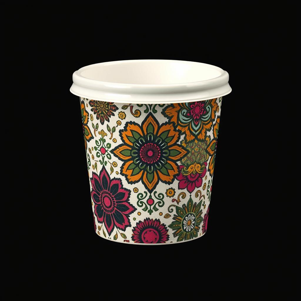 Create a packaging design for a cup featuring batik patterns from Indonesia