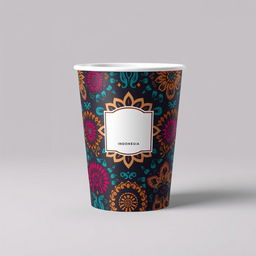 Create a packaging design for a cup featuring batik patterns from Indonesia