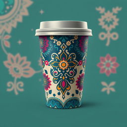 Create a packaging design for a cup featuring batik patterns from Indonesia