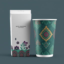 Create a packaging design for a cup featuring batik patterns from Indonesia