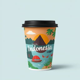 Create a packaging design for a cup inspired by an island in Indonesia