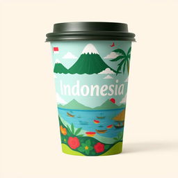 Create a packaging design for a cup inspired by an island in Indonesia