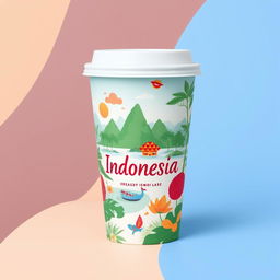 Create a packaging design for a cup inspired by an island in Indonesia