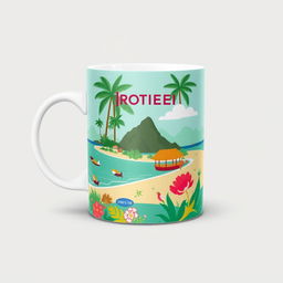 Create a packaging design for a mug inspired by an island in Indonesia