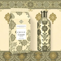 Create a packaging design inspired by batik from Indonesia, with a focus on cream color