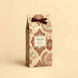 Create a packaging design inspired by batik from Indonesia, with a focus on cream color