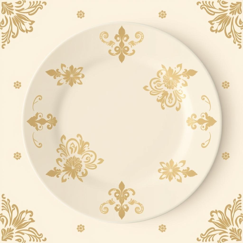 Create a design for a plate inspired by batik from Indonesia, with a focus on cream color