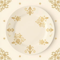 Create a design for a plate inspired by batik from Indonesia, with a focus on cream color