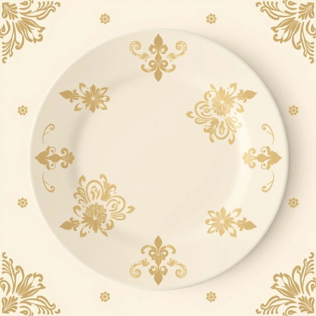 Create a design for a plate inspired by batik from Indonesia, with a focus on cream color