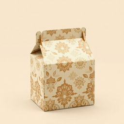 Create a packaging design for a food box inspired by batik from Indonesia, with a focus on cream color