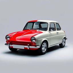 Create an image that blends the sleek, modern design of a Ferrari with the classic, vintage look of a Renault 4