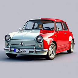 Create an image that blends the sleek, modern design of a Ferrari with the classic, vintage look of a Renault 4