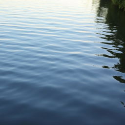 A serene and tranquil scene of gentle waters, with calm ripples reflecting the soft colors of the sky