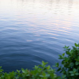 A serene and tranquil scene of gentle waters, with calm ripples reflecting the soft colors of the sky