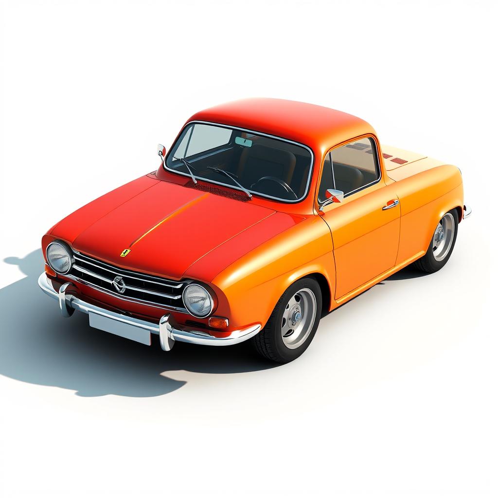 Create a realistic image that combines features of a Ferrari and a Renault 4