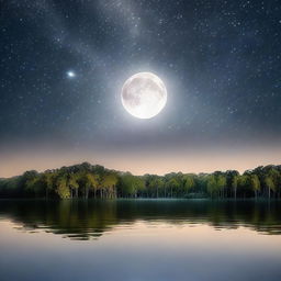 A realistic photograph capturing the serene beauty of a white moonlight night