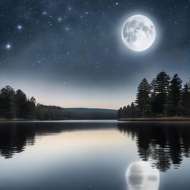 A realistic photograph capturing the serene beauty of a white moonlight night