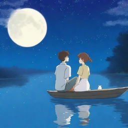 A beautiful anime love story set under the serene glow of a white moonlight