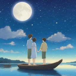 A beautiful anime love story set under the serene glow of a white moonlight