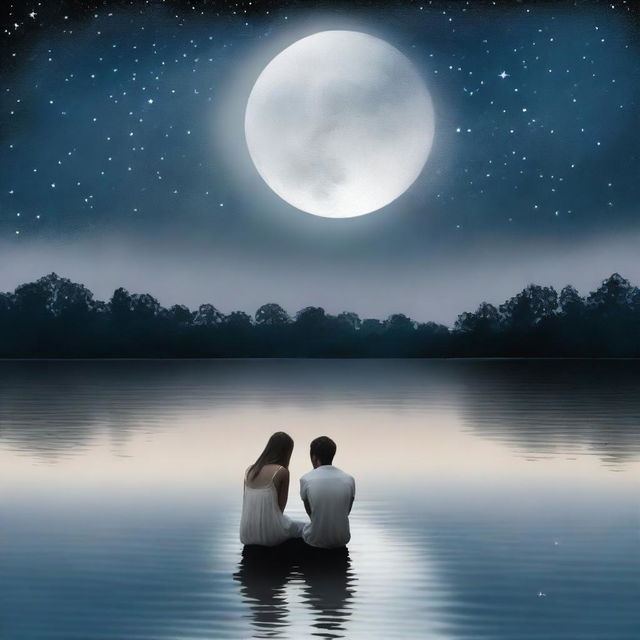 A real photo capturing a romantic scene titled 'White Moonlight' from a love tale