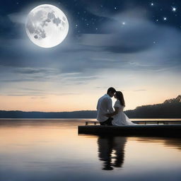 A real photo capturing a romantic scene titled 'White Moonlight' from a love tale