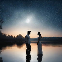 A real photo capturing a romantic scene titled 'White Moonlight' from a love tale