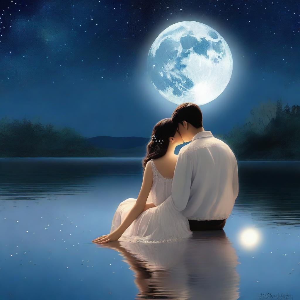 An enchanting scene from a love tale titled 'White Moonlight'