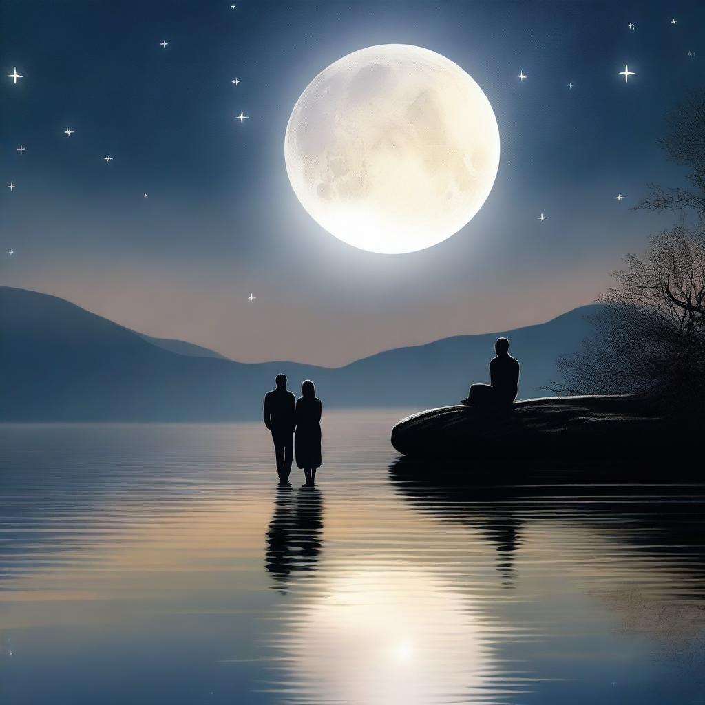 An enchanting scene from a love tale titled 'White Moonlight'