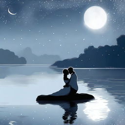 A romantic scene titled 'White Moonlight' from a love tale, with the title written in Meybi font and in silver color