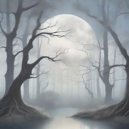 A mystical forest bathed in the soft, ethereal light of the moon