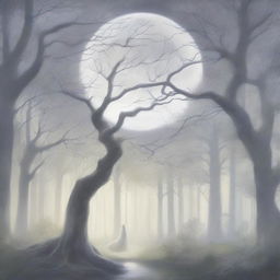 A mystical forest bathed in the soft, ethereal light of the moon